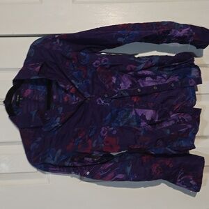 Express Purple Floral Button-Up Tab Sleeves Shirt XS